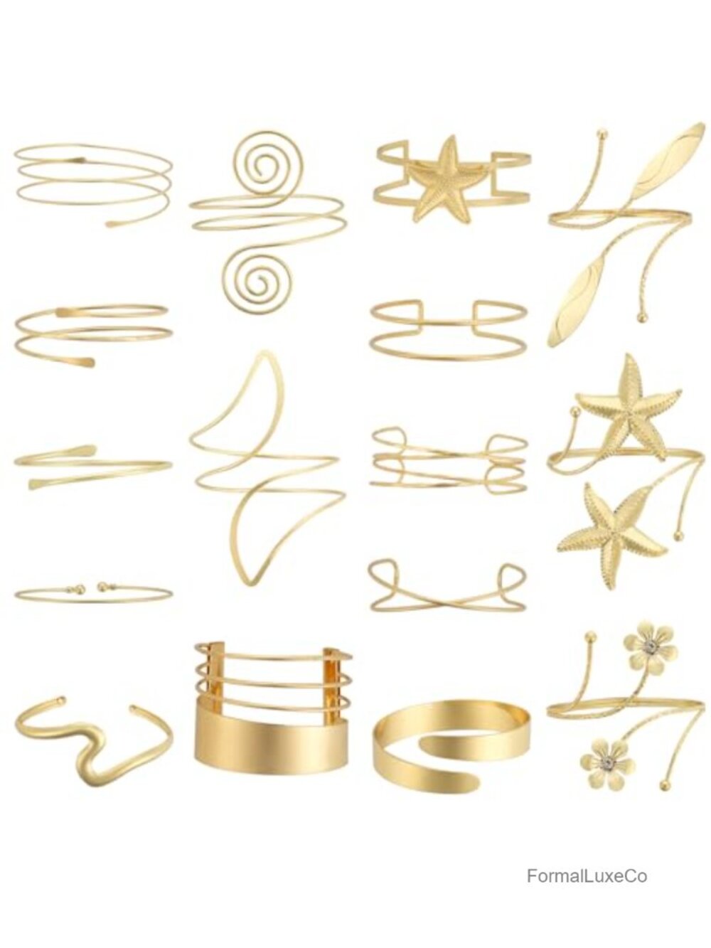 16 Pcs Gold Arm Cuff Bracelets Set - Upper Arm Cuffs Stacking Alloy
